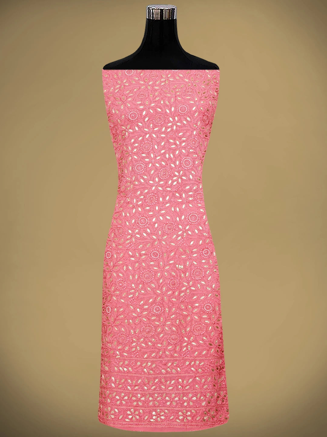 Ada Hand Embroidered Pink Viscose Georgette Lucknowi Chikankari Unstitched Kurta Dupatta Set With Pearl Work 01A893693