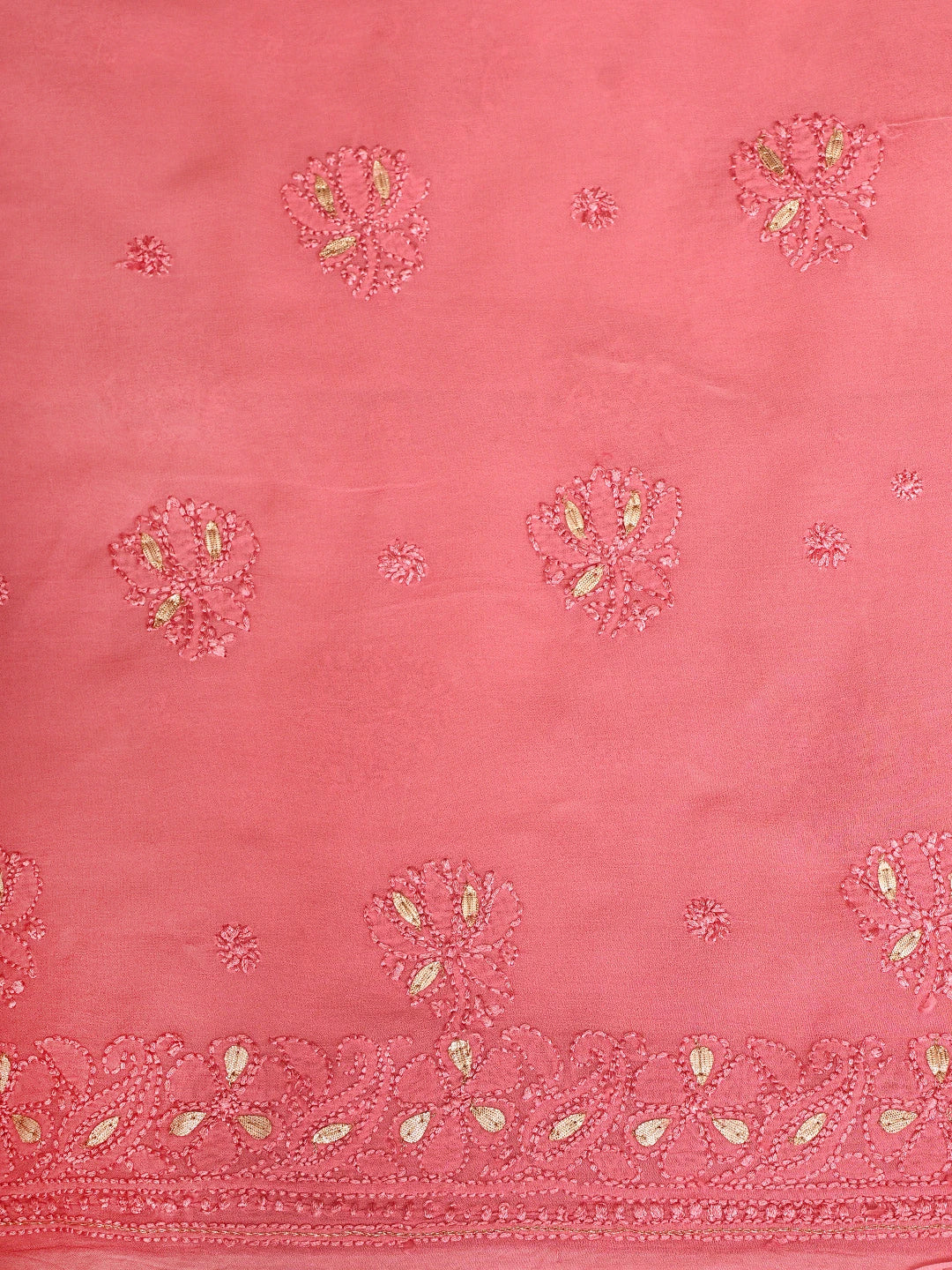 Ada Hand Embroidered Pink Viscose Georgette Lucknowi Chikankari Unstitched Kurta Dupatta Set With Pearl Work 01A893693