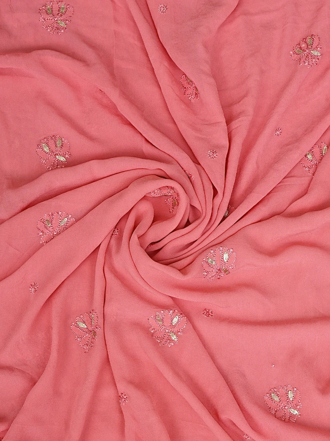Ada Hand Embroidered Pink Viscose Georgette Lucknowi Chikankari Unstitched Kurta Dupatta Set With Pearl Work 01A893693