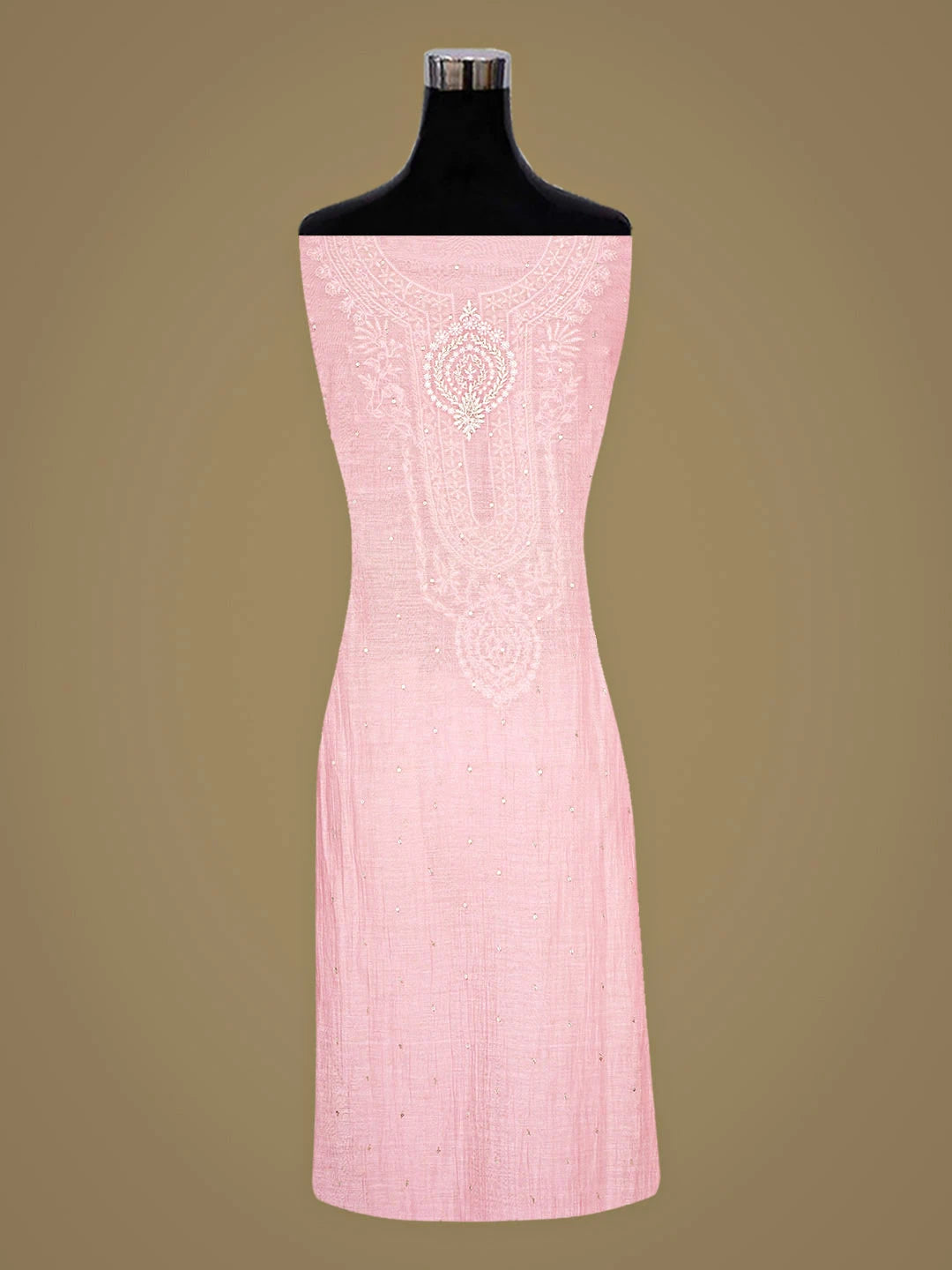 Ada Hand Embroidered Pink Chanderi Lucknowi Chikankari Unstitched Kurta Dupatta Set With Pearl Work 01A896289