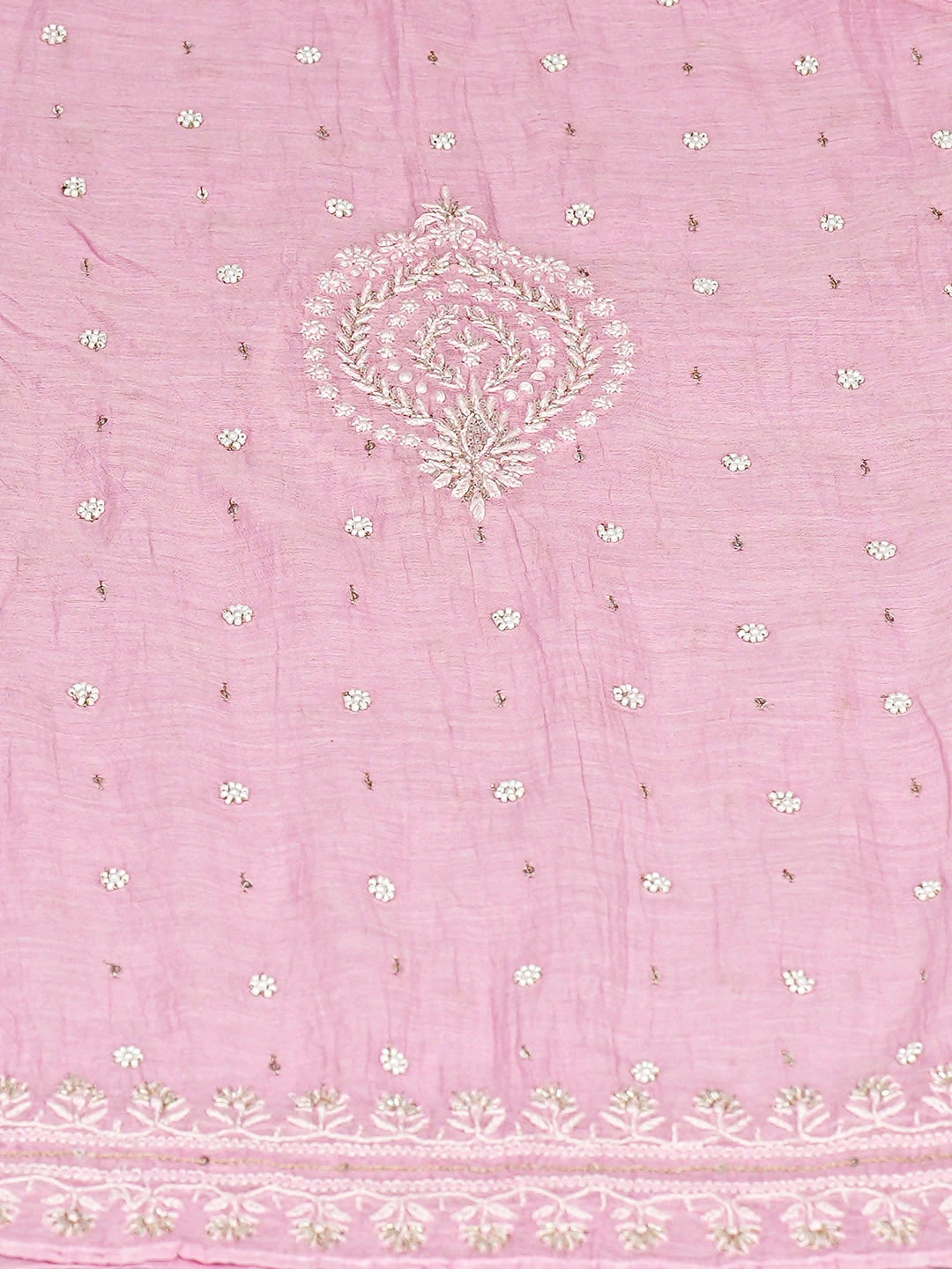 Ada Hand Embroidered Pink Chanderi Lucknowi Chikankari Unstitched Kurta Dupatta Set With Pearl Work 01A896289
