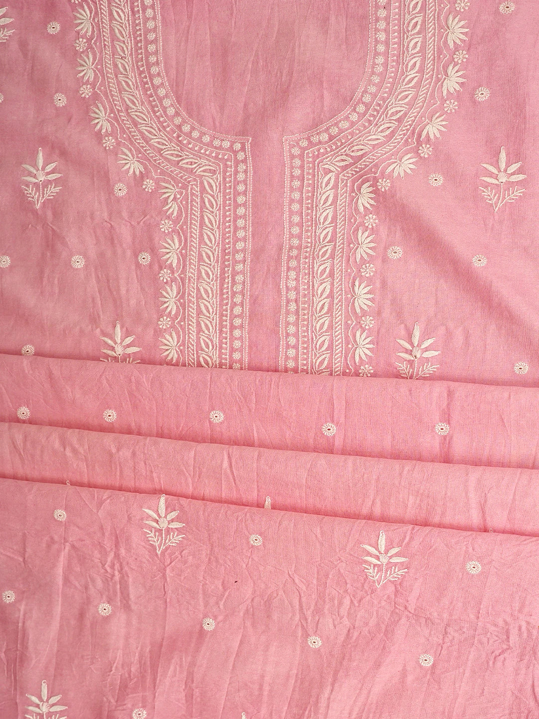 Ada Hand Embroidered Pink Chanderi Lucknowi Chikankari Unstitched Suit Piece 01A805665