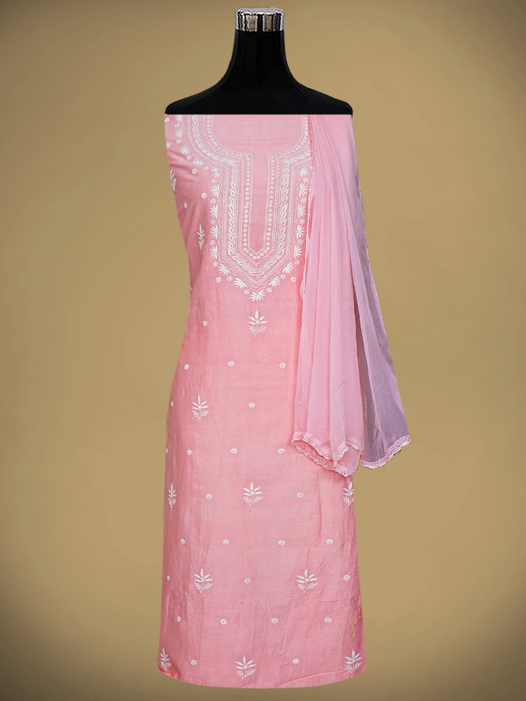 Ada Hand Embroidered Pink Chanderi Lucknowi Chikankari Unstitched Suit Piece 01A805665