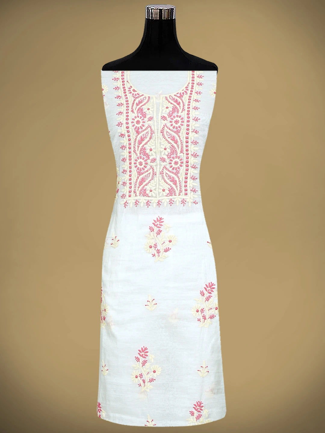 Ada Hand Embroidered Ivory White Chanderi Lucknowi Chikankari Unstitched Kurta Dupatta Set 01A895973