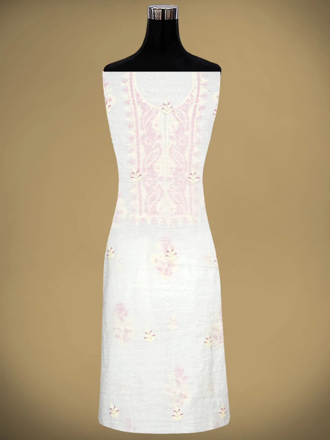 Ada Hand Embroidered Ivory White Chanderi Lucknowi Chikankari Unstitched Kurta Dupatta Set 01A895973