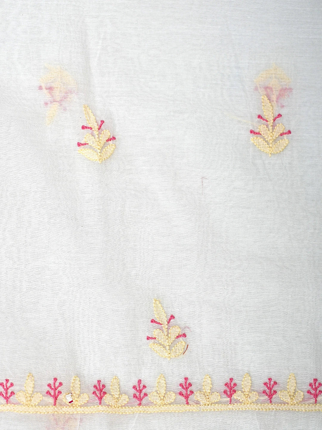Ada Hand Embroidered Ivory White Chanderi Lucknowi Chikankari Unstitched Kurta Dupatta Set 01A895973