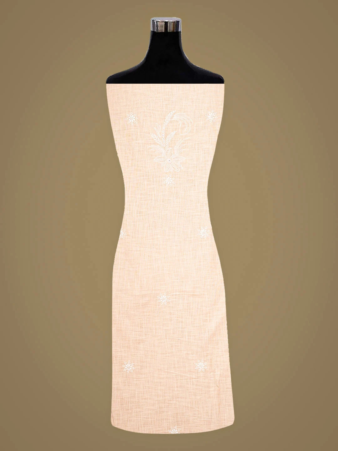 Ada Hand Embroidered Peach Linen Lucknowi Chikankari Unstitched Kurta Dupatta Set 01A910437