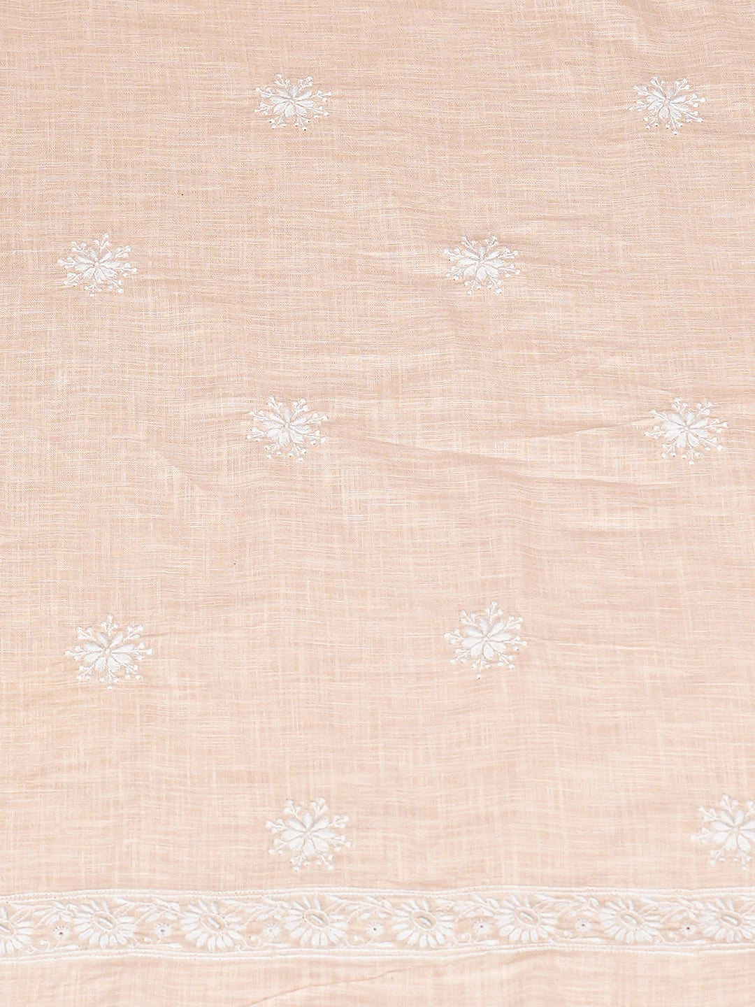 Ada Hand Embroidered Peach Linen Lucknowi Chikankari Unstitched Kurta Dupatta Set 01A910437
