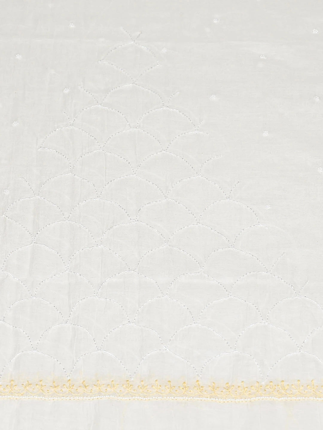 Ada Hand Embroidered White Chanderi Lucknowi Chikankari Unstitched Kurta Dupatta Set 01A911048