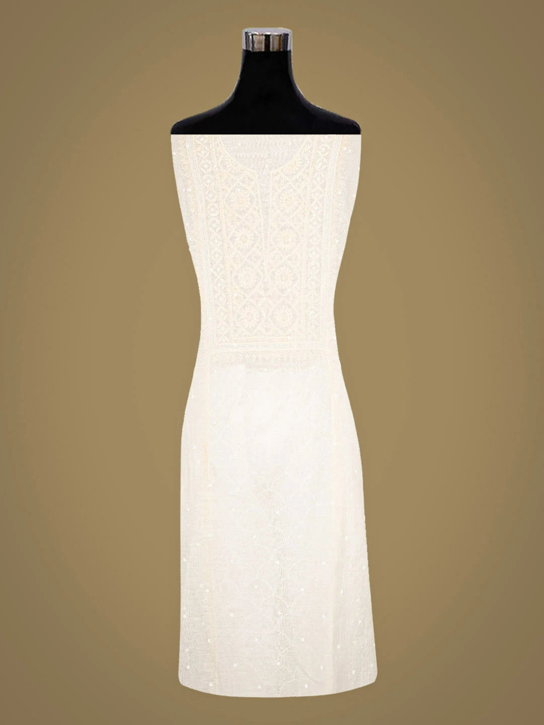 Ada Hand Embroidered White Chanderi Lucknowi Chikankari Unstitched Kurta Dupatta Set 01A911048