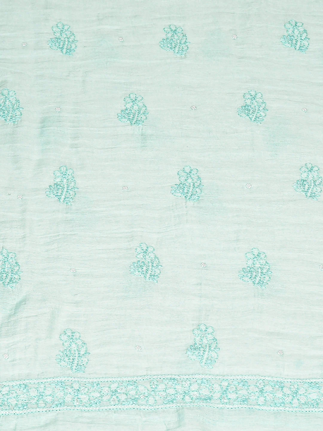 Ada Hand Embroidered Sea Green Chanderi Lucknowi Chikankari Unstitched Kurta Dupatta Set 01A890235