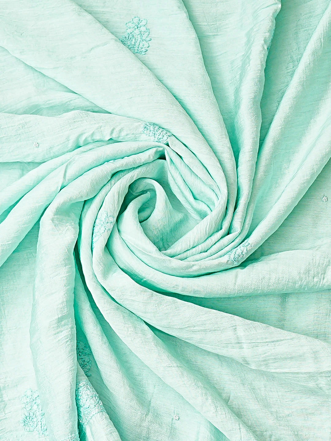 Ada Hand Embroidered Sea Green Chanderi Lucknowi Chikankari Unstitched Kurta Dupatta Set 01A890235