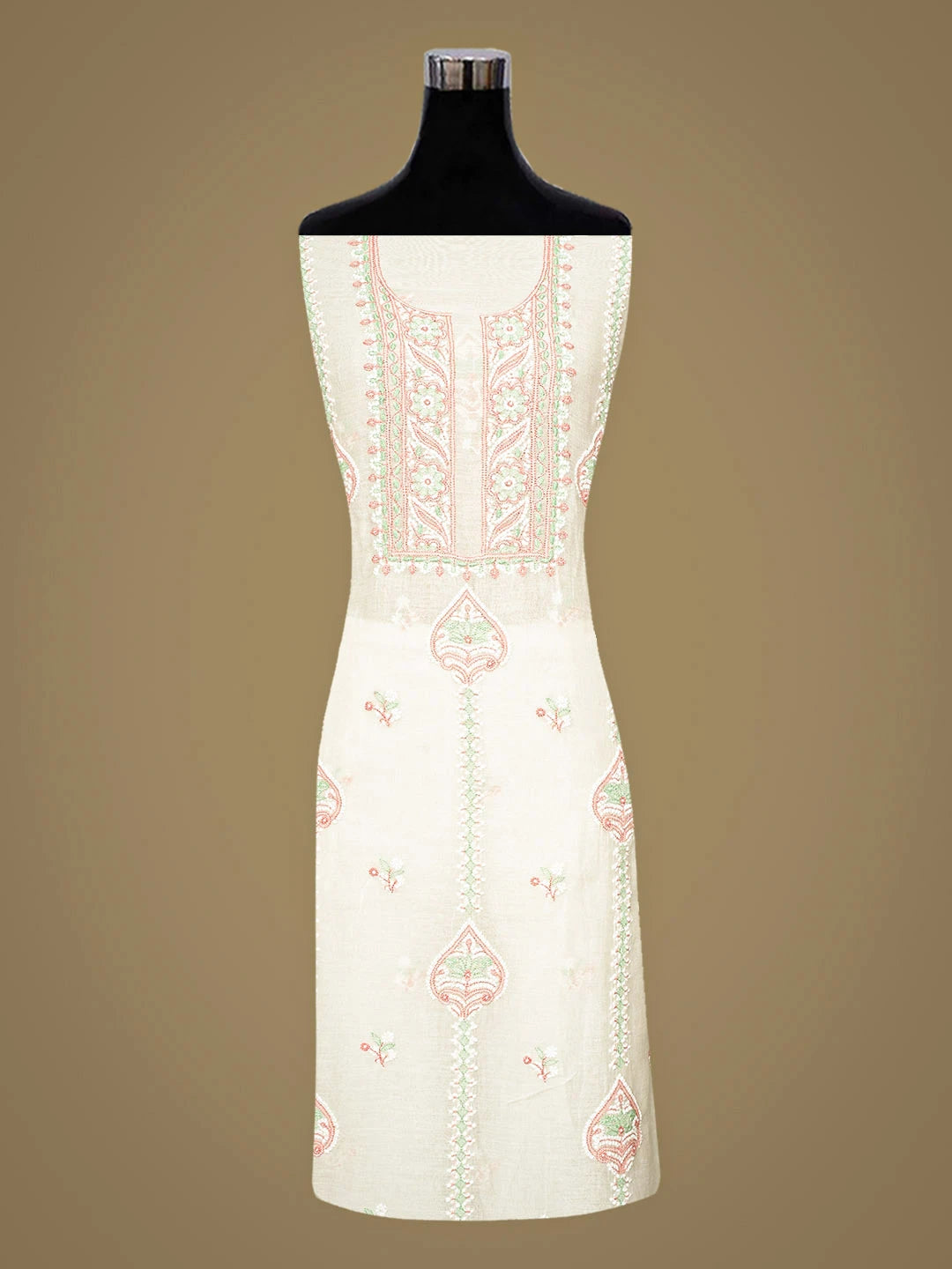 Ada Hand Embroidered White Chanderi Lucknowi Chikankari Unstitched Kurta Dupatta Set 01A903888