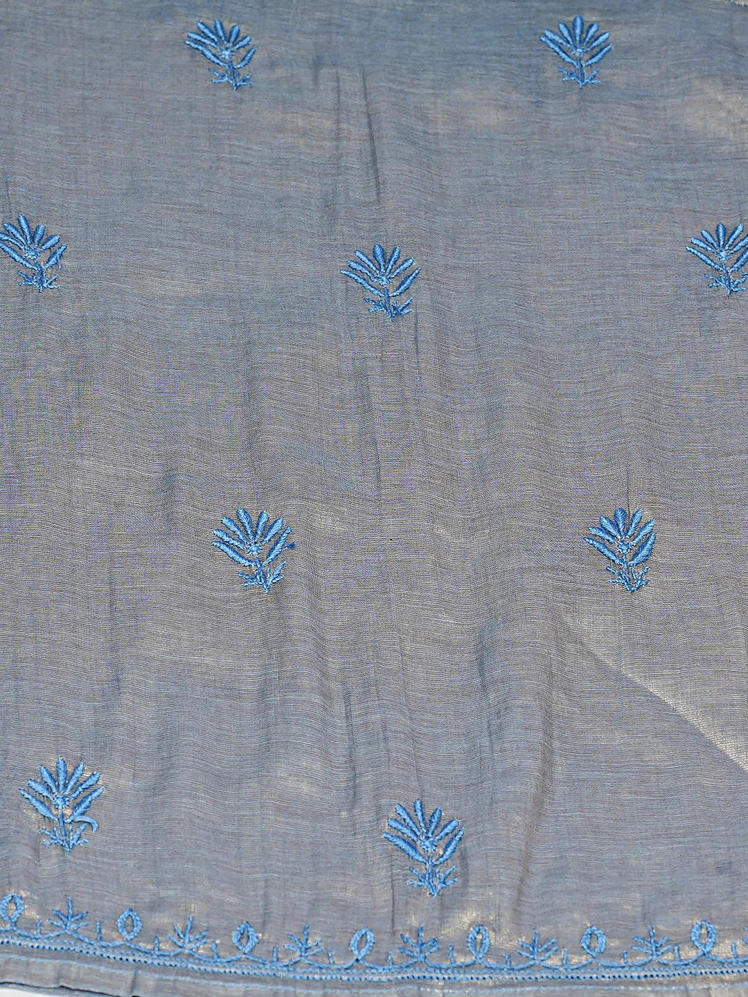 Ada Hand Embroidered Grey Tissue Lucknowi Chikankari Semi-Stitched Kurta Dupatta Set 01A901705