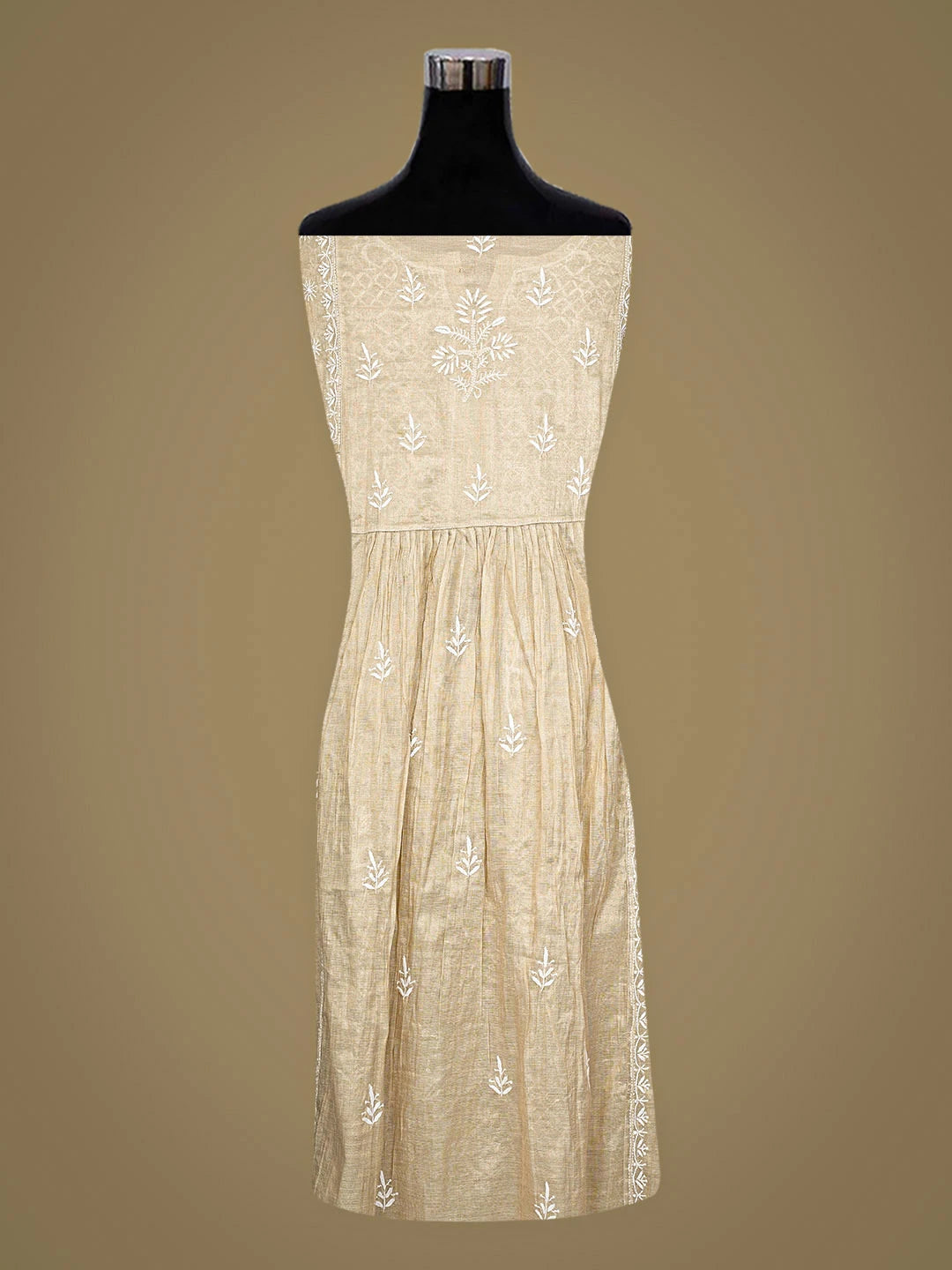 Ada Hand Embroidered Fawn Tissue Lucknowi Chikankari Semi-Stitched Kurta Dupatta Set 01A912349