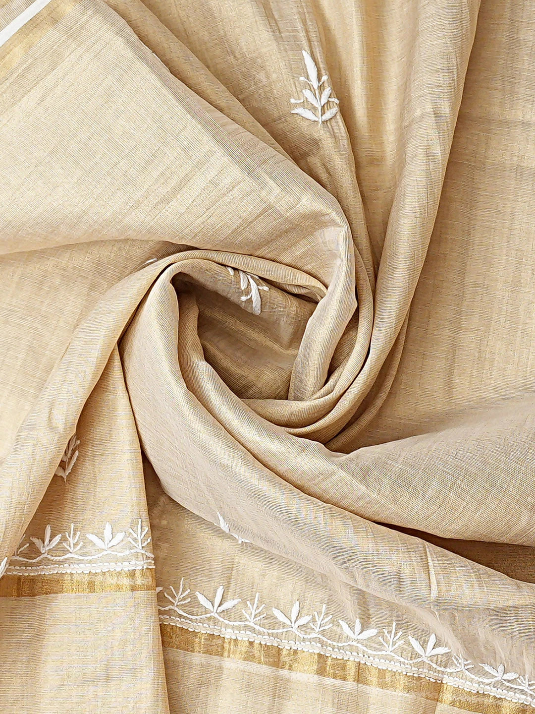 Ada Hand Embroidered Fawn Tissue Lucknowi Chikankari Semi-Stitched Kurta Dupatta Set 01A912349