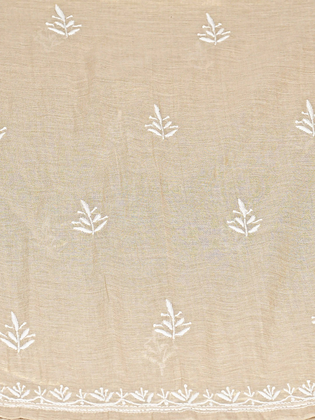 Ada Hand Embroidered Fawn Tissue Lucknowi Chikankari Semi-Stitched Kurta Dupatta Set 01A912349
