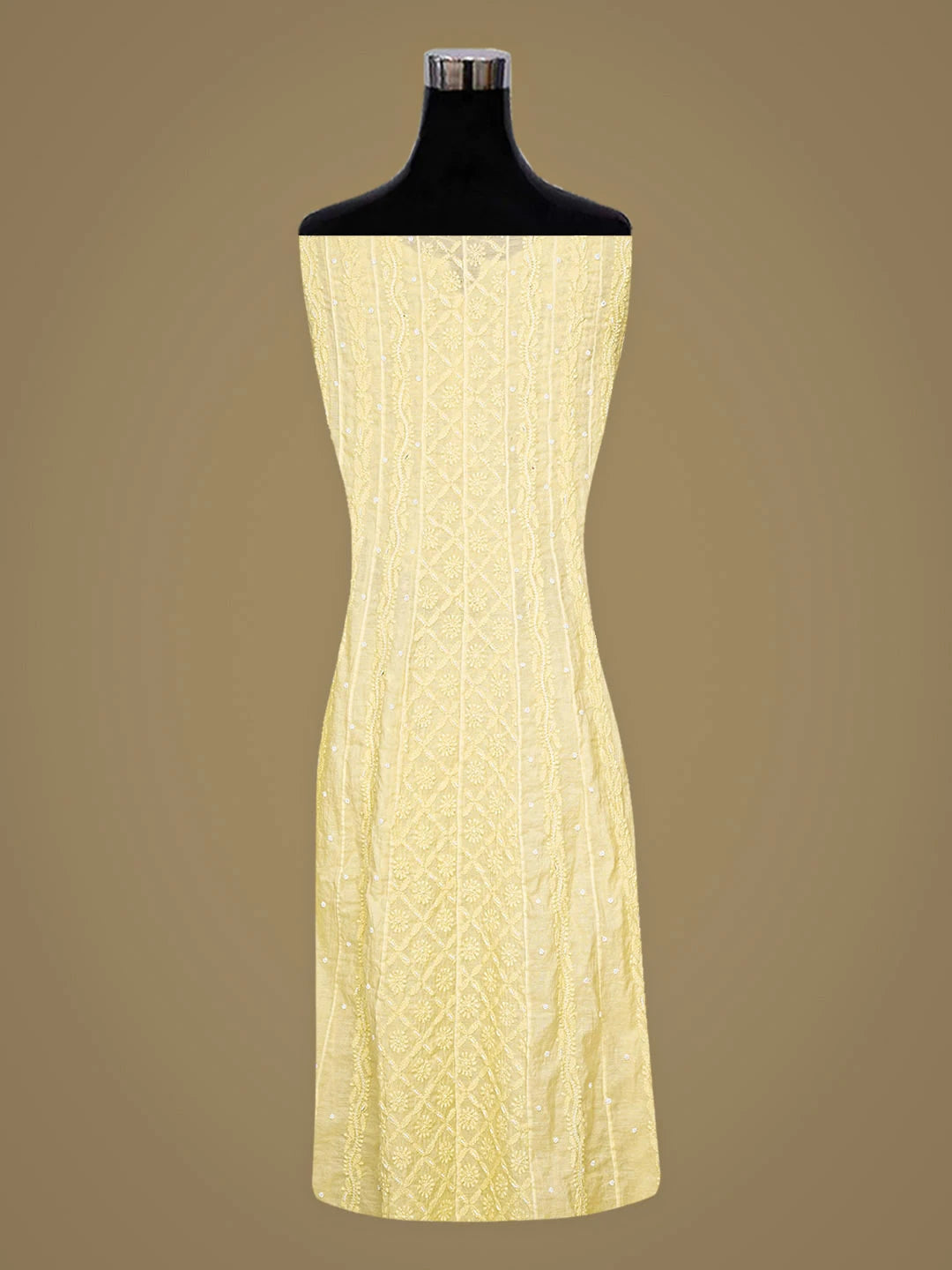 Ada Hand Embroidered Lemon Chanderi Lucknowi Chikankari Semi-Stitched Anarkali Kurta Dupatta Set With Pearl Work 01A833572