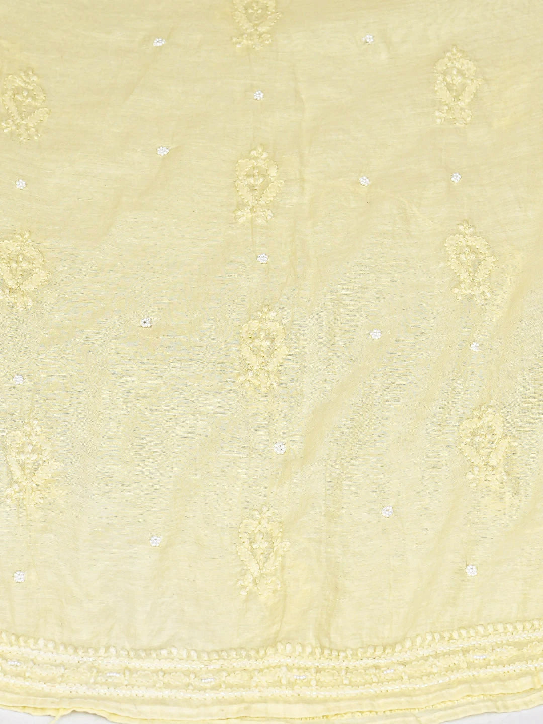 Ada Hand Embroidered Lemon Chanderi Lucknowi Chikankari Semi-Stitched Anarkali Kurta Dupatta Set With Pearl Work 01A833572