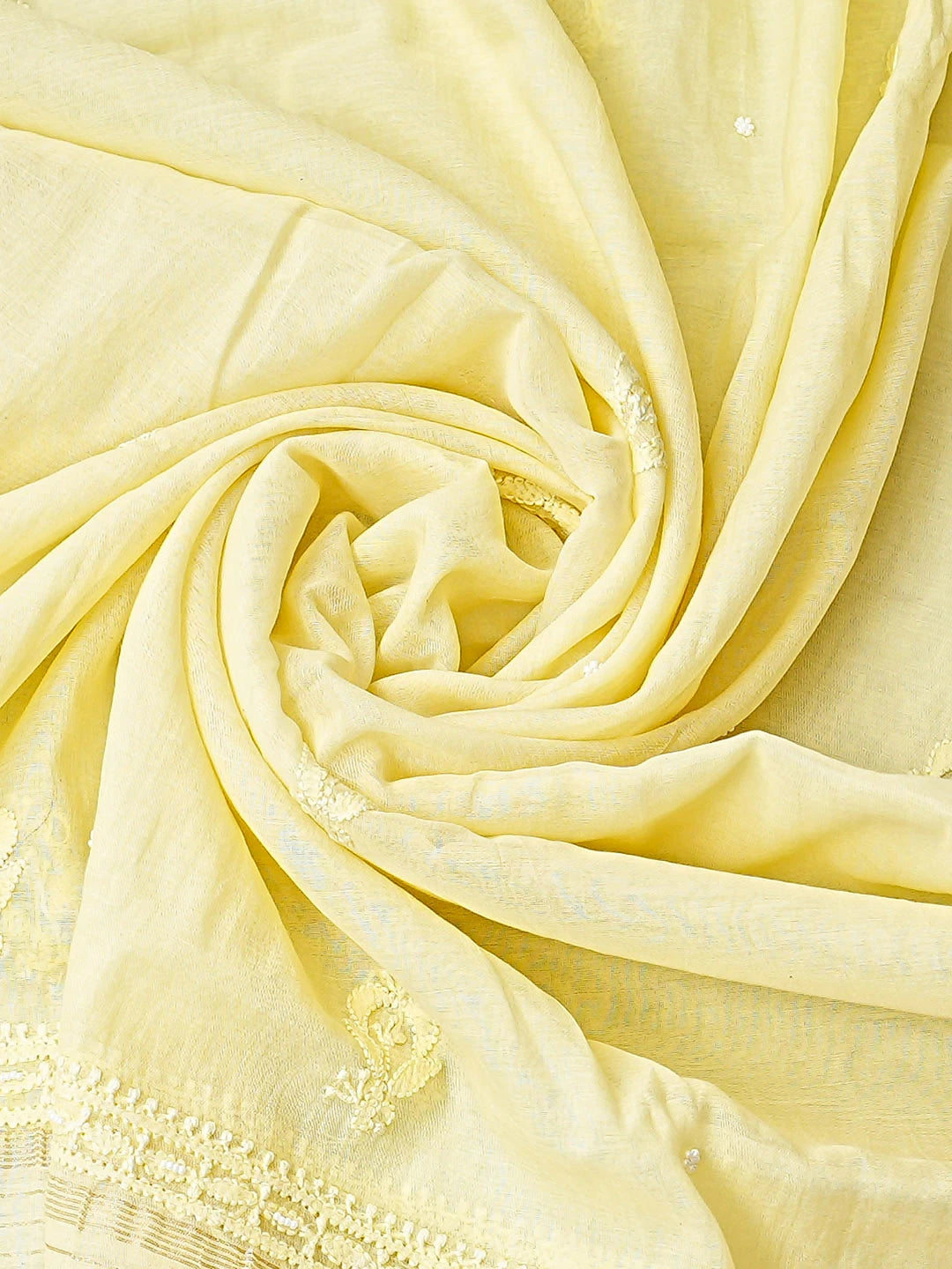 Ada Hand Embroidered Lemon Chanderi Lucknowi Chikankari Semi-Stitched Anarkali Kurta Dupatta Set With Pearl Work 01A833572