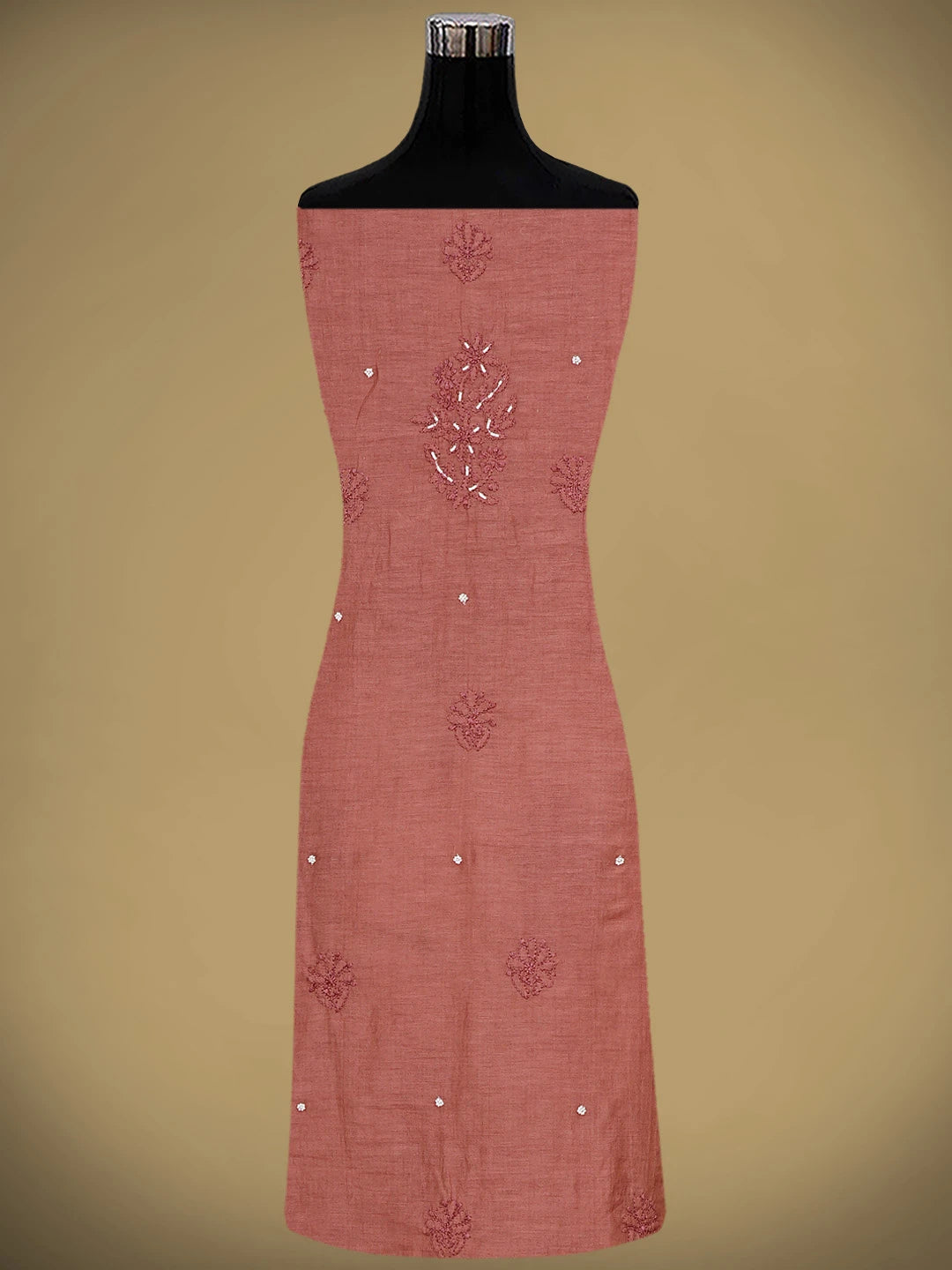 Ada Hand Embroidered Dusty Peach Chanderi Lucknowi Chikankari Unstitched Kurta Dupatta Set With Cutdana Work 01A890470