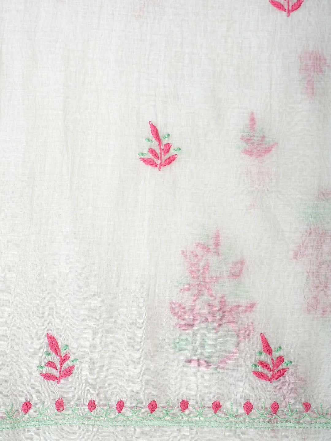 Ada Hand Embroidered White Chanderi Lucknowi Chikankari Unstitched Kurta Dupatta Set 01A903226