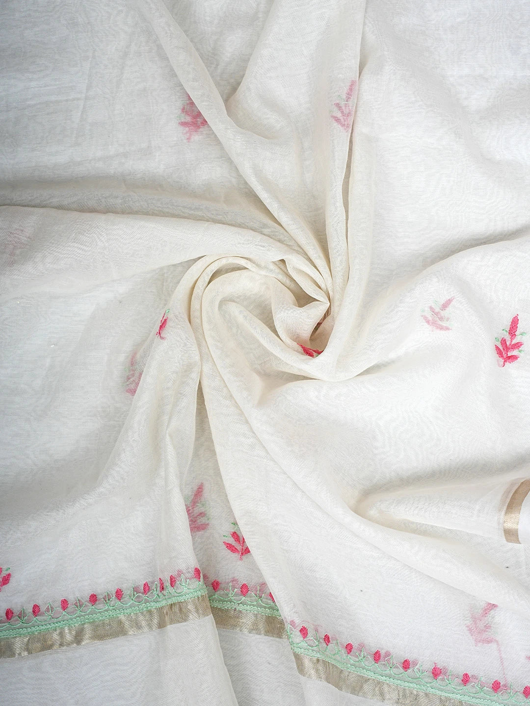 Ada Hand Embroidered White Chanderi Lucknowi Chikankari Unstitched Kurta Dupatta Set 01A903226