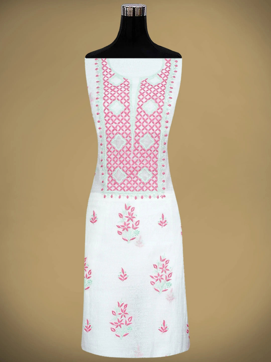 Ada Hand Embroidered White Chanderi Lucknowi Chikankari Unstitched Kurta Dupatta Set 01A903226
