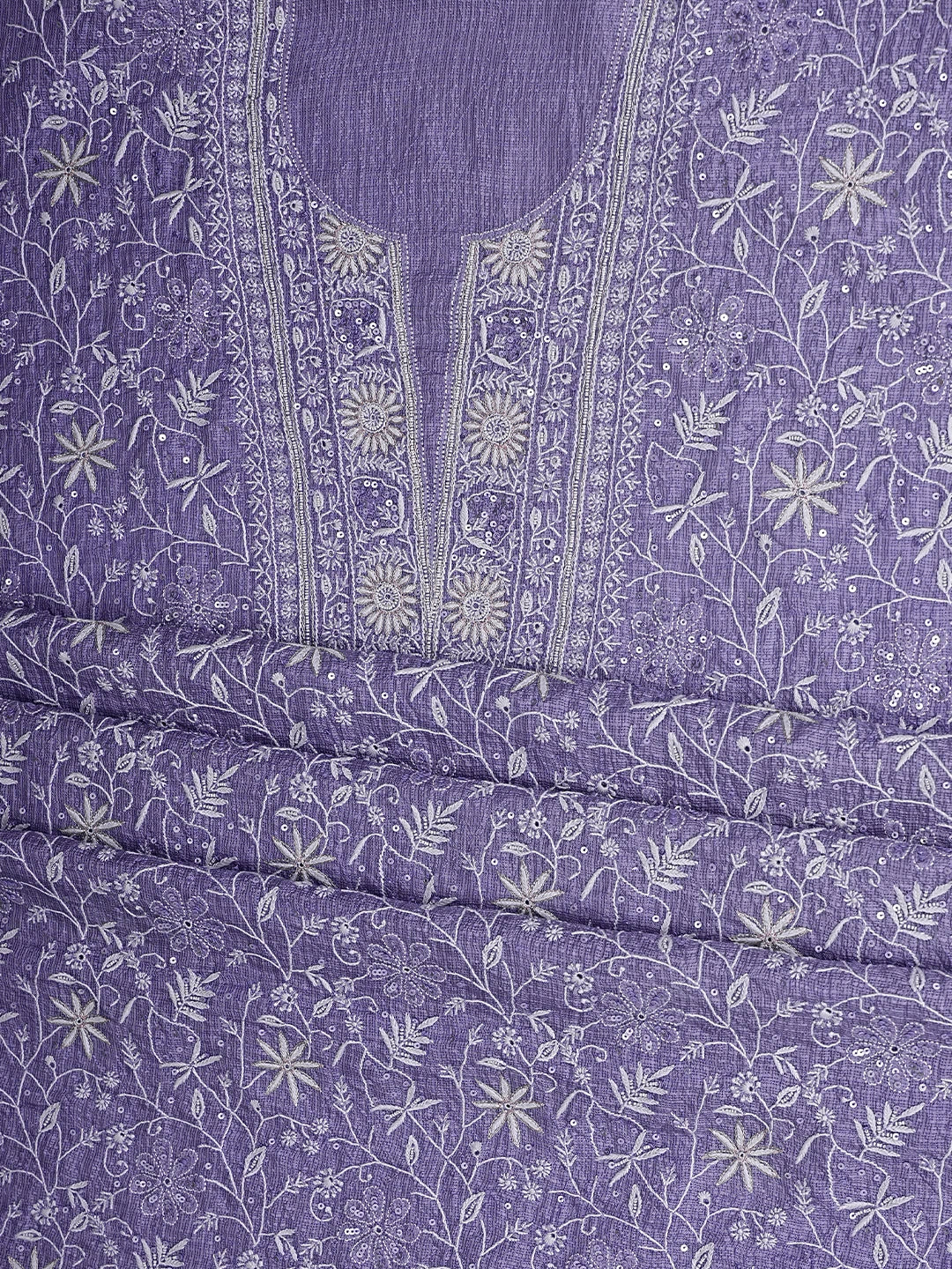 Ada Hand Embroidered Mauve Kota Silk Lucknowi Chikankari Unstitched Kurta Dupatta Set With Cutdana Work 01A890972