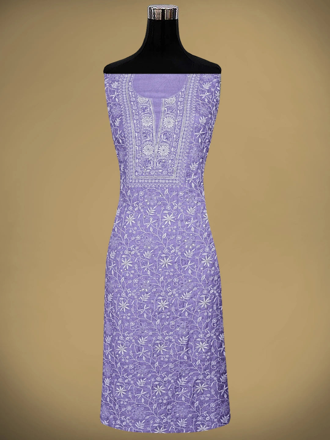 Ada Hand Embroidered Mauve Kota Silk Lucknowi Chikankari Unstitched Kurta Dupatta Set With Cutdana Work 01A890972