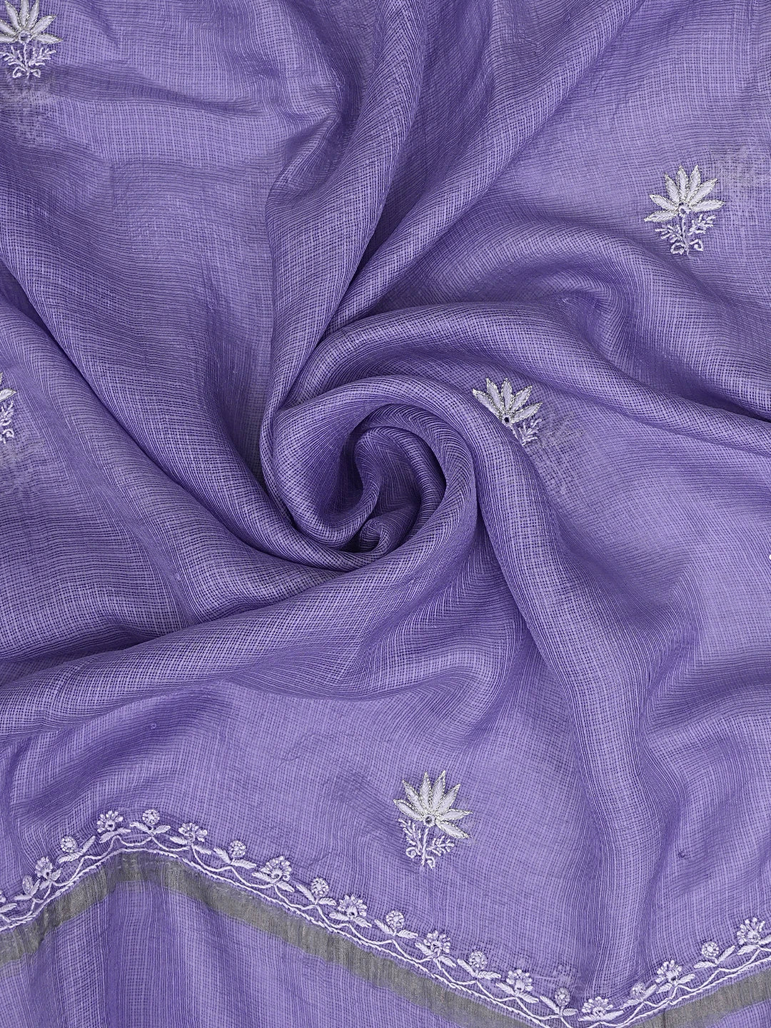 Ada Hand Embroidered Mauve Kota Silk Lucknowi Chikankari Unstitched Kurta Dupatta Set With Cutdana Work 01A890972