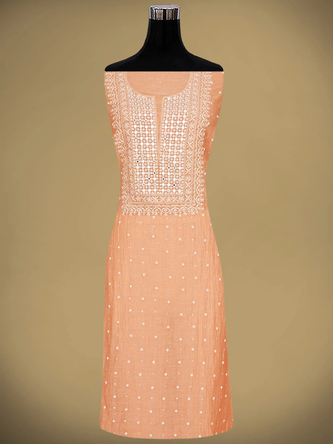 Ada Hand Embroidered Peach Chanderi Lucknowi Chikankari Unstitched Kurta Dupatta Set With Pearl Work 01A896278