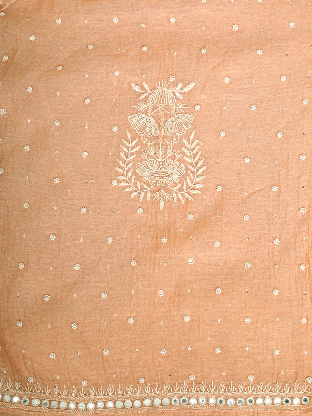 Ada Hand Embroidered Peach Chanderi Lucknowi Chikankari Unstitched Kurta Dupatta Set With Pearl Work 01A896278