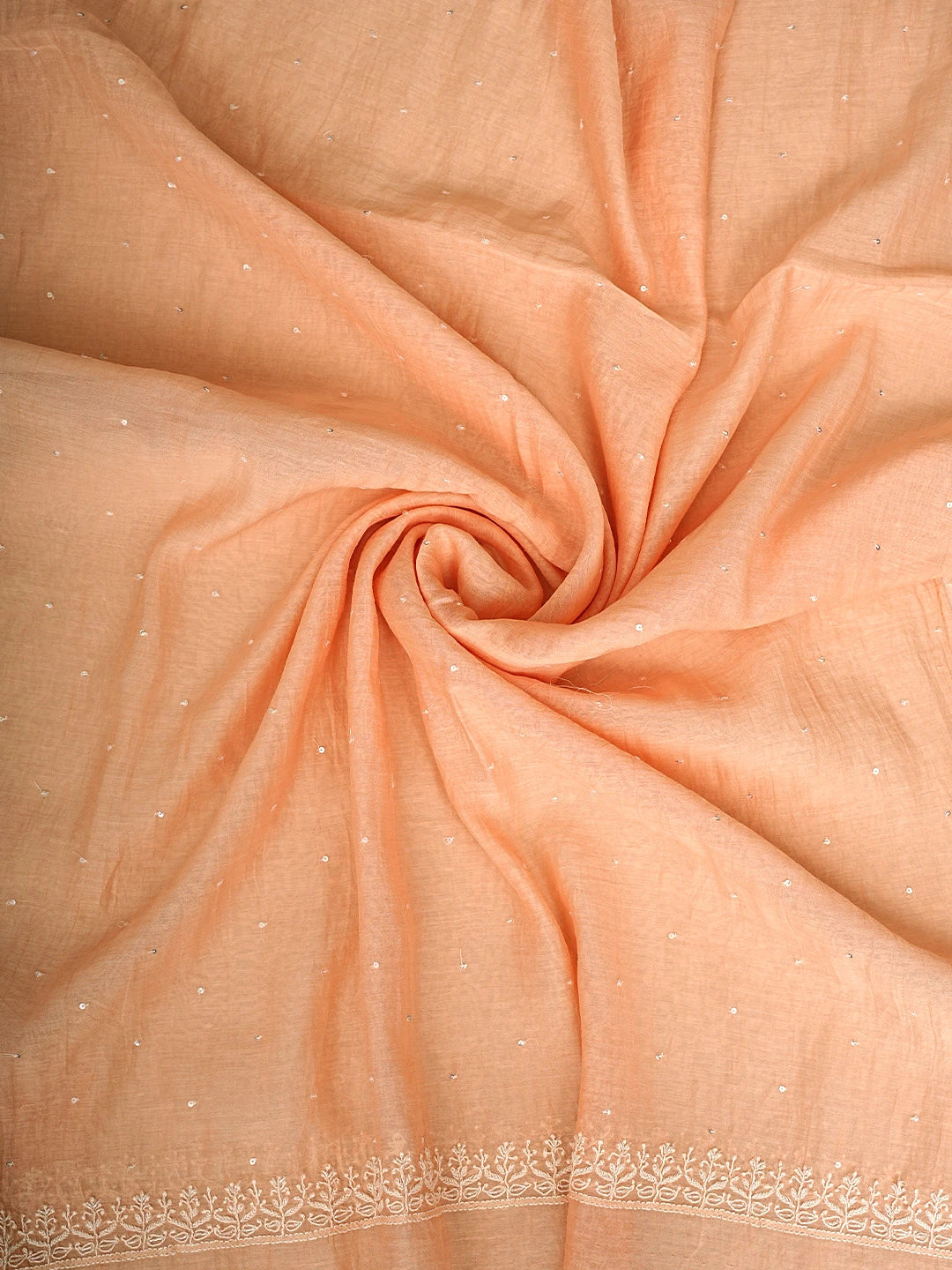 Ada Hand Embroidered Peach Chanderi Lucknowi Chikankari Unstitched Kurta Dupatta Set With Pearl Work 01A896278