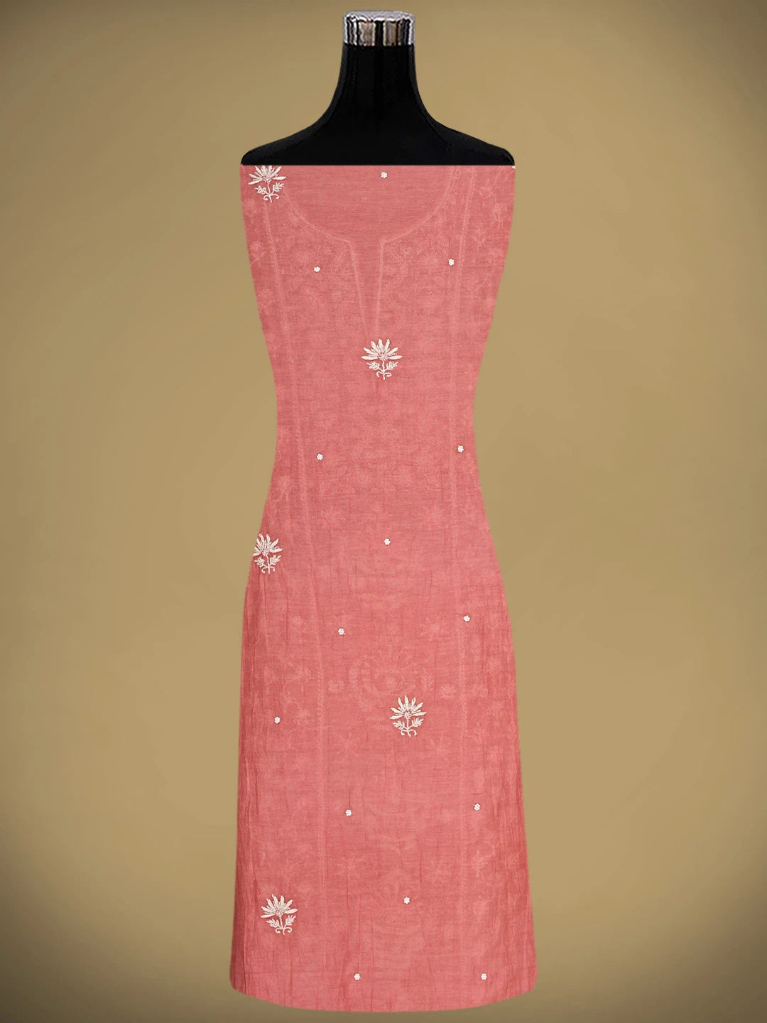 Ada Hand Embroidered Carrot Pink Chanderi Lucknowi Chikankari Unstitched Kurta Dupatta Set With Cutdana Work 01A908515