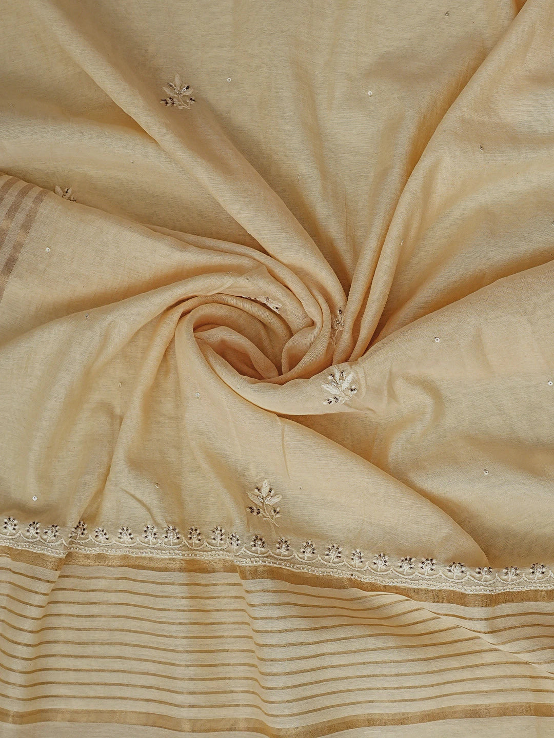 Ada Hand Embroidered Cream Chanderi Lucknowi Chikankari Unstitched Kurta Dupatta Set With Cutdana Work 01A602173