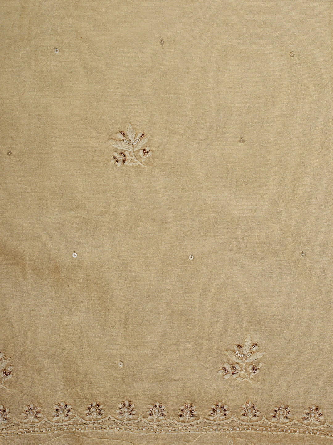Ada Hand Embroidered Cream Chanderi Lucknowi Chikankari Unstitched Kurta Dupatta Set With Cutdana Work 01A602173