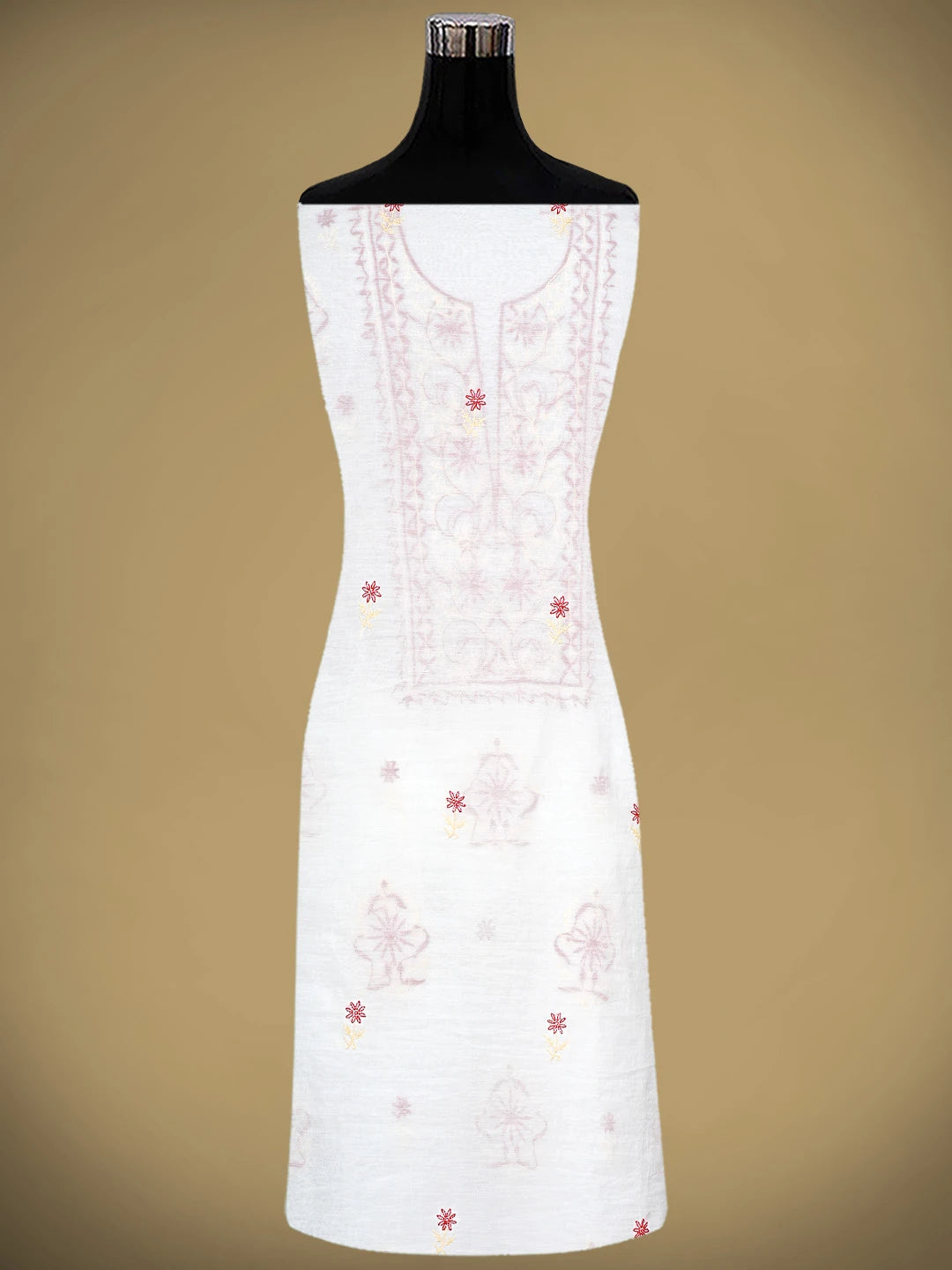 Ada Hand Embroidered Porcelain White Chanderi Lucknowi Chikankari Unstitched Kurta Dupatta Set 01A895970