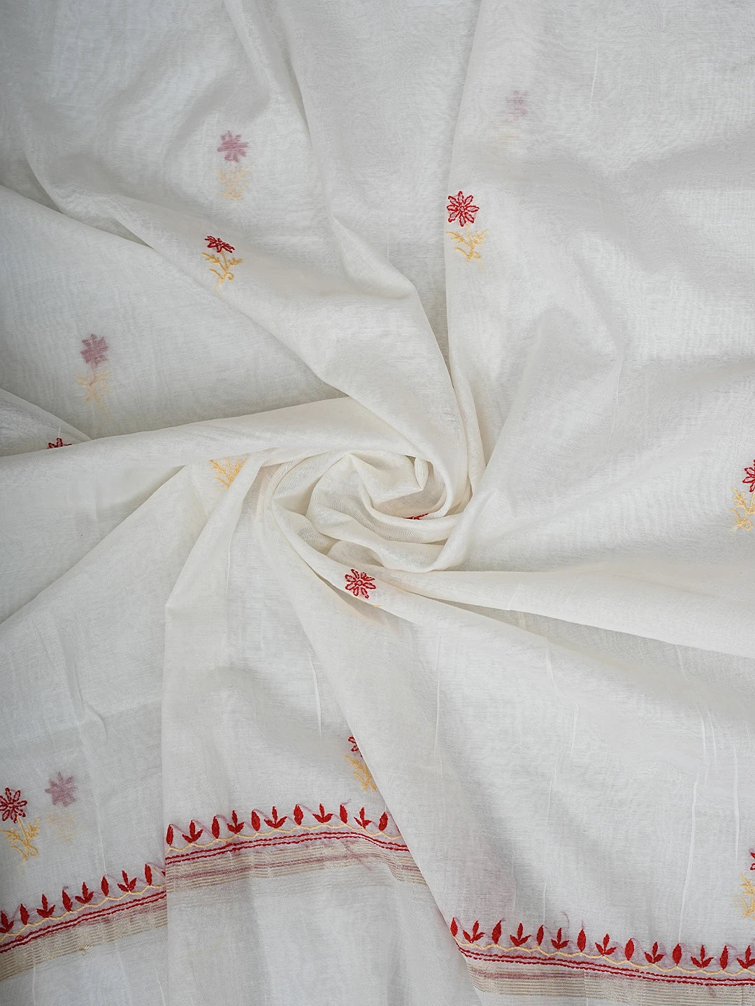 Ada Hand Embroidered Porcelain White Chanderi Lucknowi Chikankari Unstitched Kurta Dupatta Set 01A895970