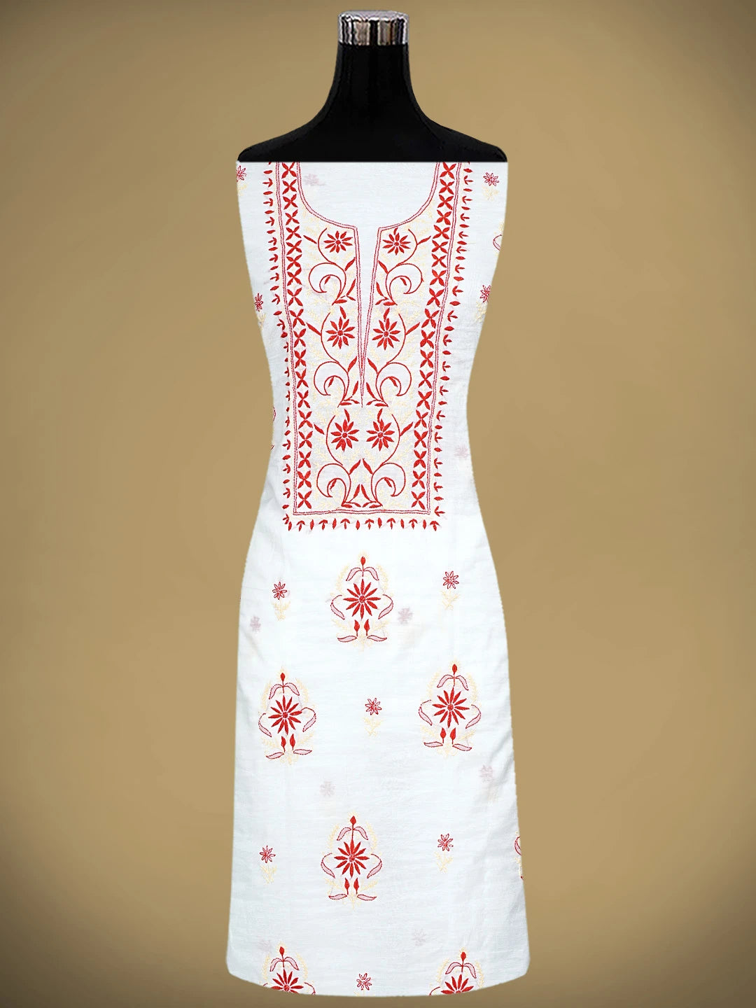 Ada Hand Embroidered Porcelain White Chanderi Lucknowi Chikankari Unstitched Kurta Dupatta Set 01A895970