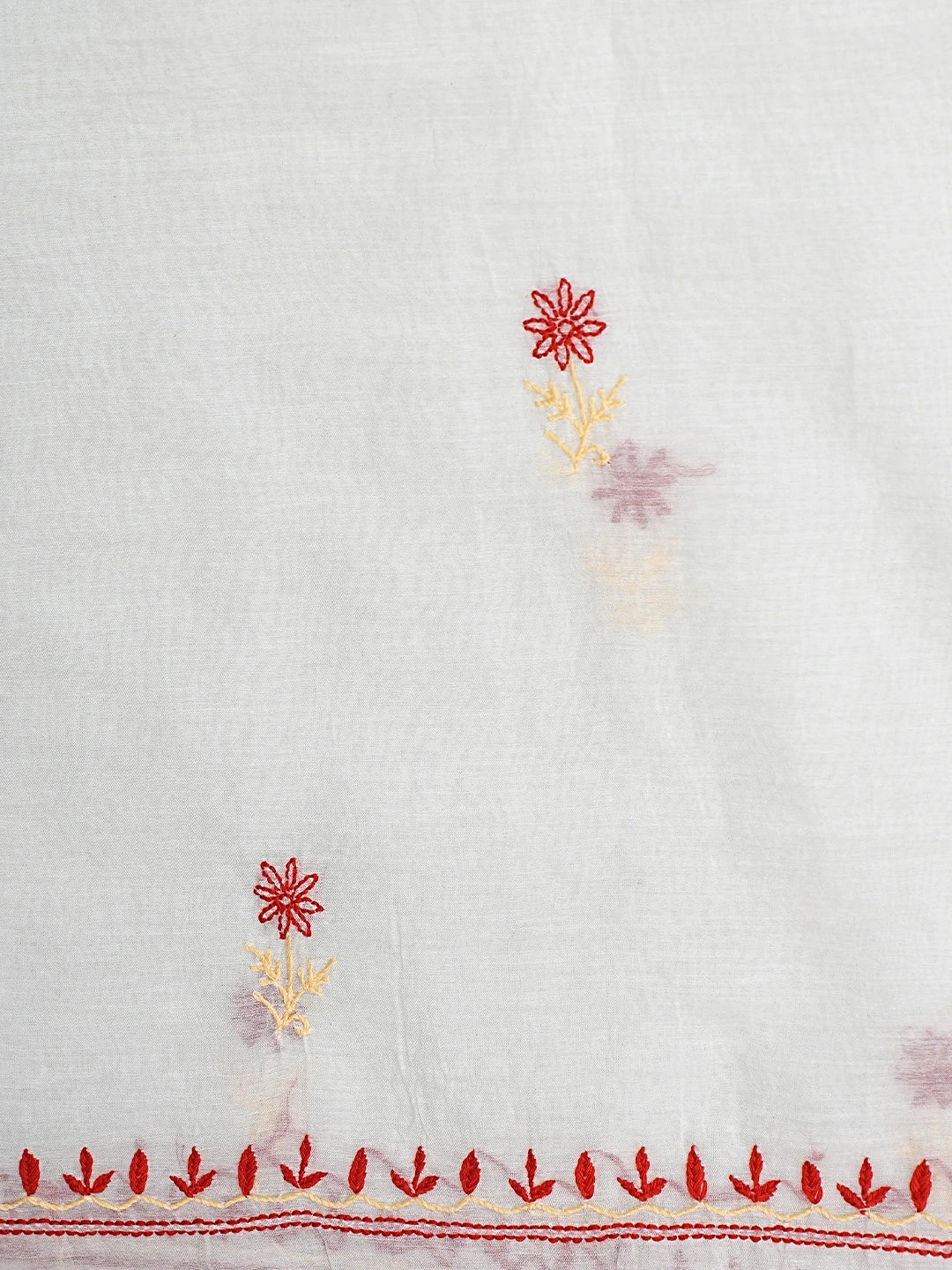 Ada Hand Embroidered Porcelain White Chanderi Lucknowi Chikankari Unstitched Kurta Dupatta Set 01A895970