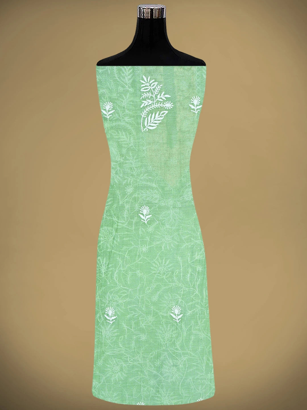 Ada Hand Embroidered Green Chanderi Lucknowi Chikankari Unstitched Kurta Dupatta Set With Pearl Work 01A913958
