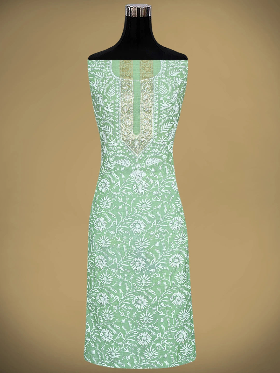 Ada Hand Embroidered Green Chanderi Lucknowi Chikankari Unstitched Kurta Dupatta Set With Pearl Work 01A913958