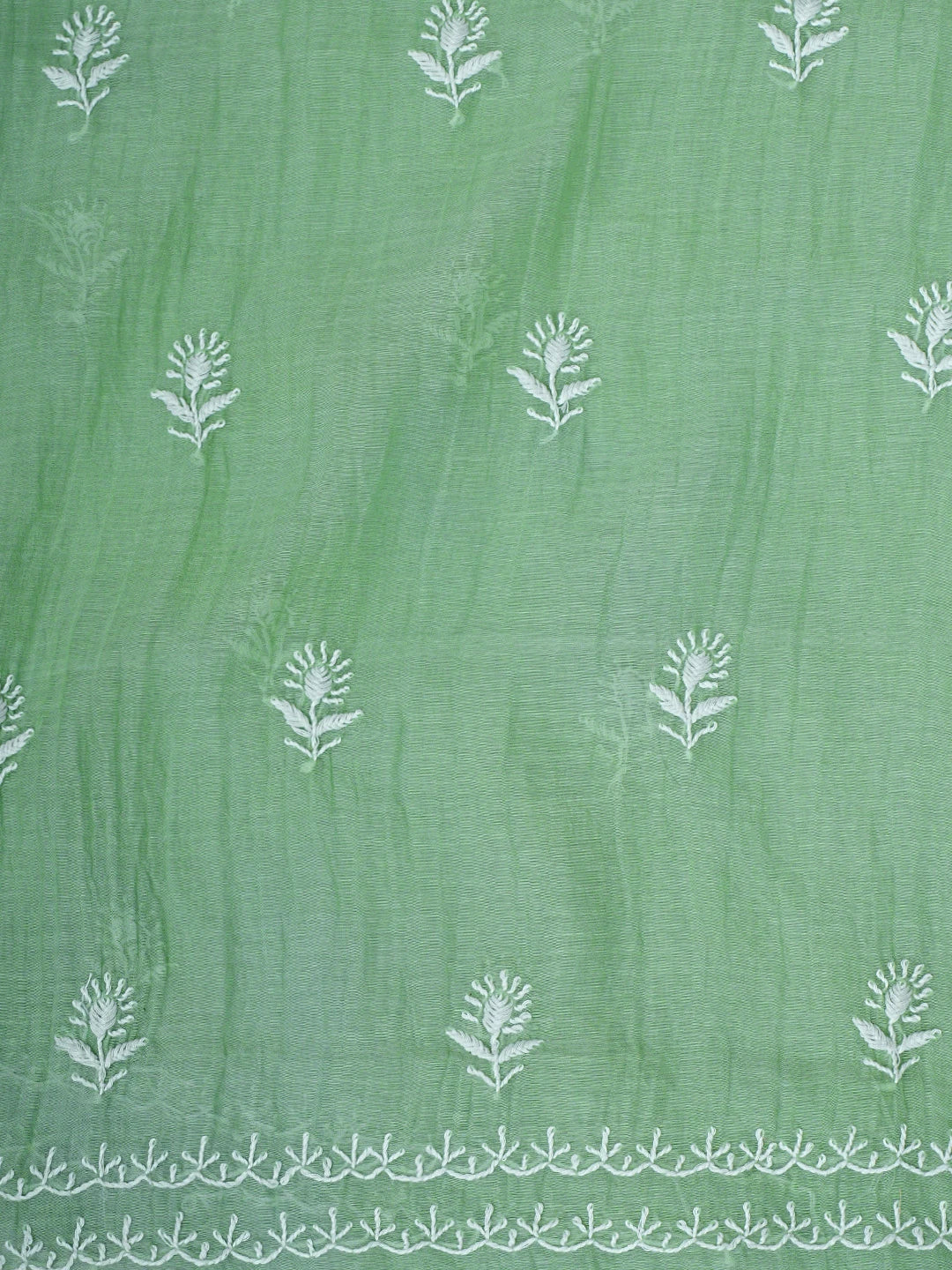 Ada Hand Embroidered Green Chanderi Lucknowi Chikankari Unstitched Kurta Dupatta Set With Pearl Work 01A913958