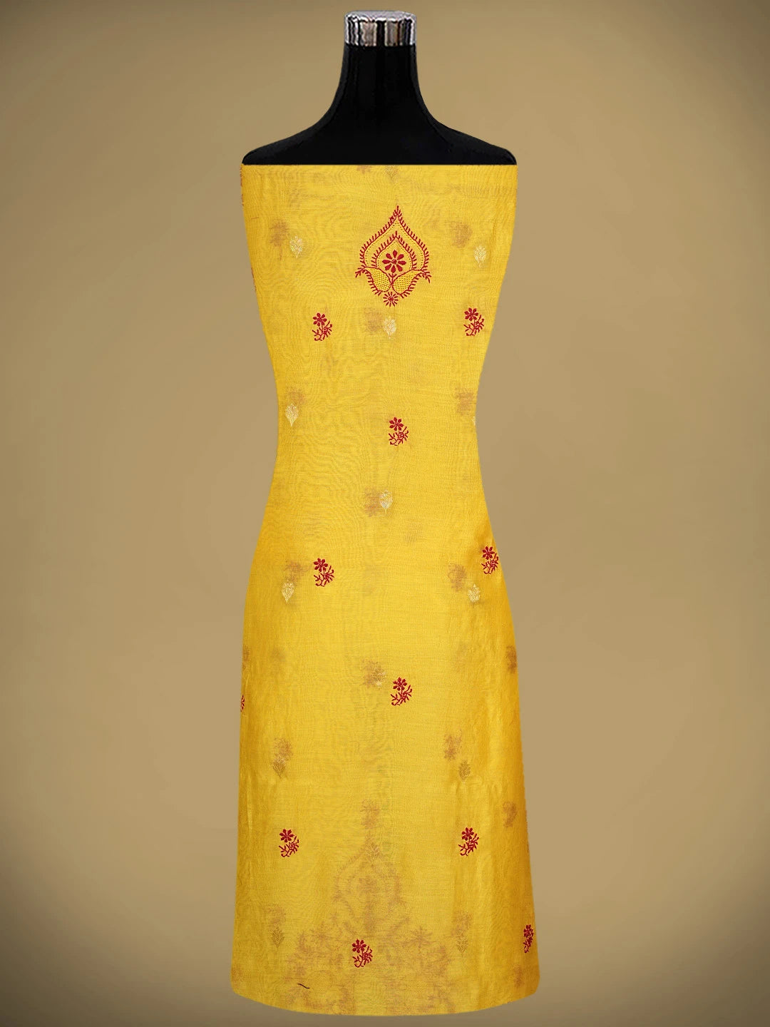 Ada Hand Embroidered Mustard Yellow Chanderi Lucknowi Chikankari Unstitched Kurta Dupatta Set 01A904290