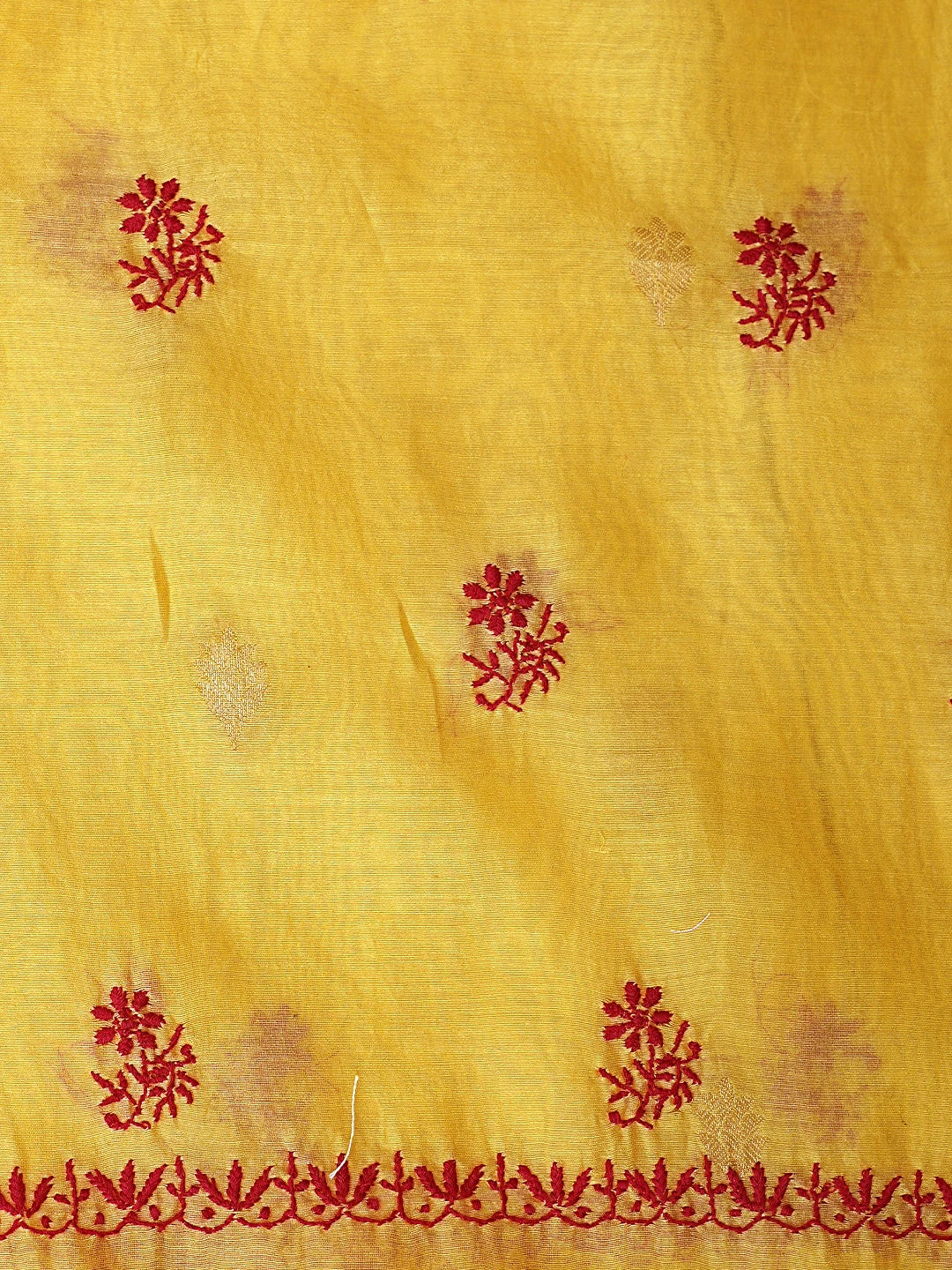 Ada Hand Embroidered Mustard Yellow Chanderi Lucknowi Chikankari Unstitched Kurta Dupatta Set 01A904290