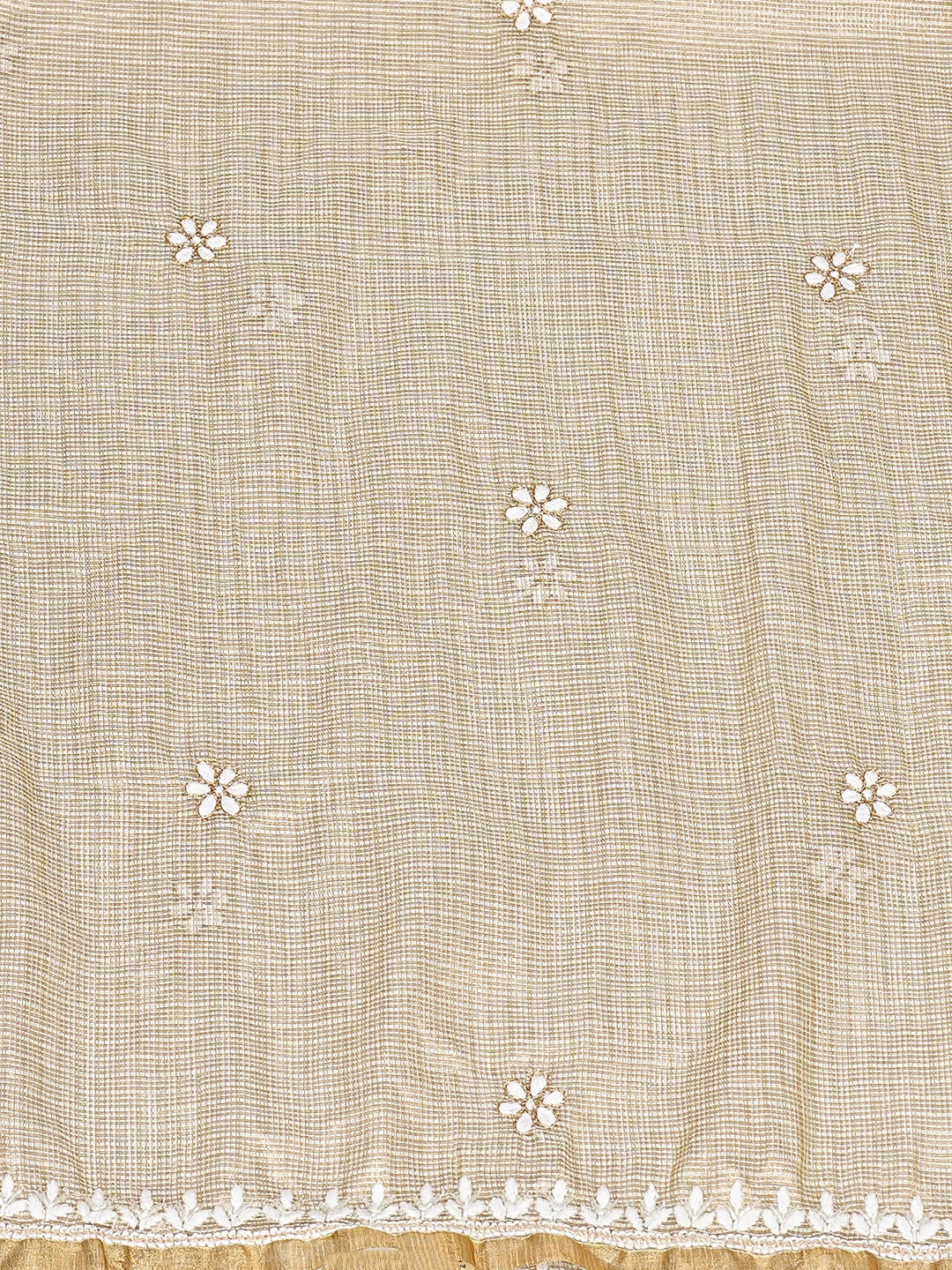 Ada Hand Embroidered Fawn Kota Tissue Lucknowi Chikankari Unstitched Kurta Dupatta Set With Cutdana Work 01A876777