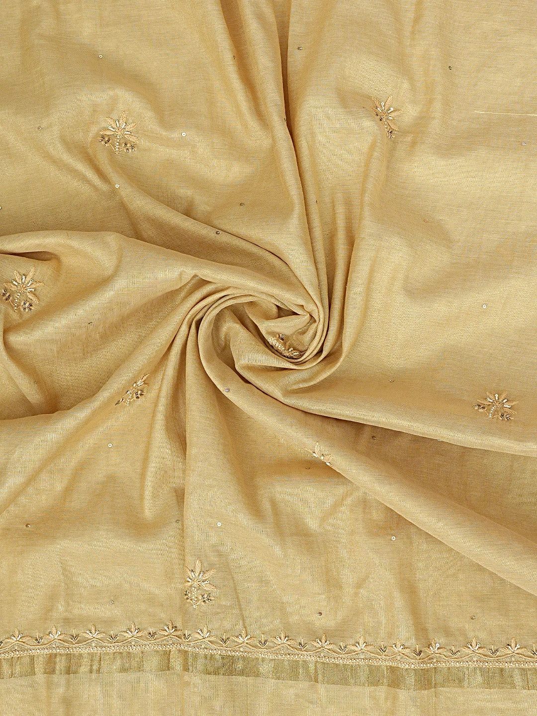 Ada Hand Embroidered Camel Brown Tissue Lucknowi Chikankari Unstitched Kurta Dupatta Set With Zari Work 01A590423