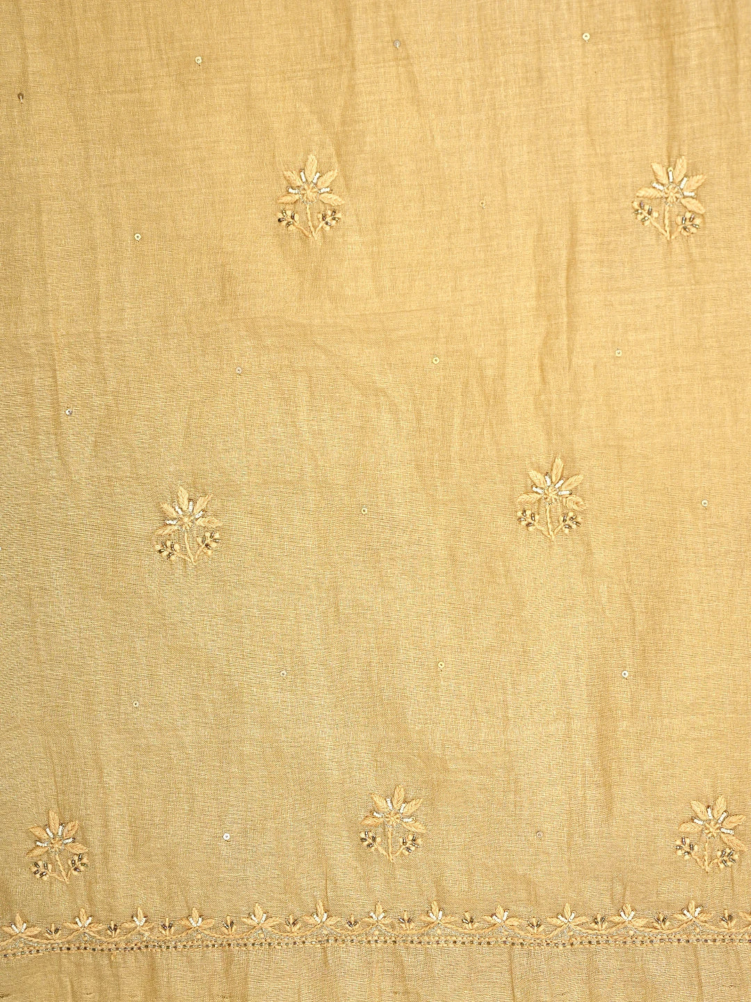 Ada Hand Embroidered Camel Brown Tissue Lucknowi Chikankari Unstitched Kurta Dupatta Set With Zari Work 01A590423