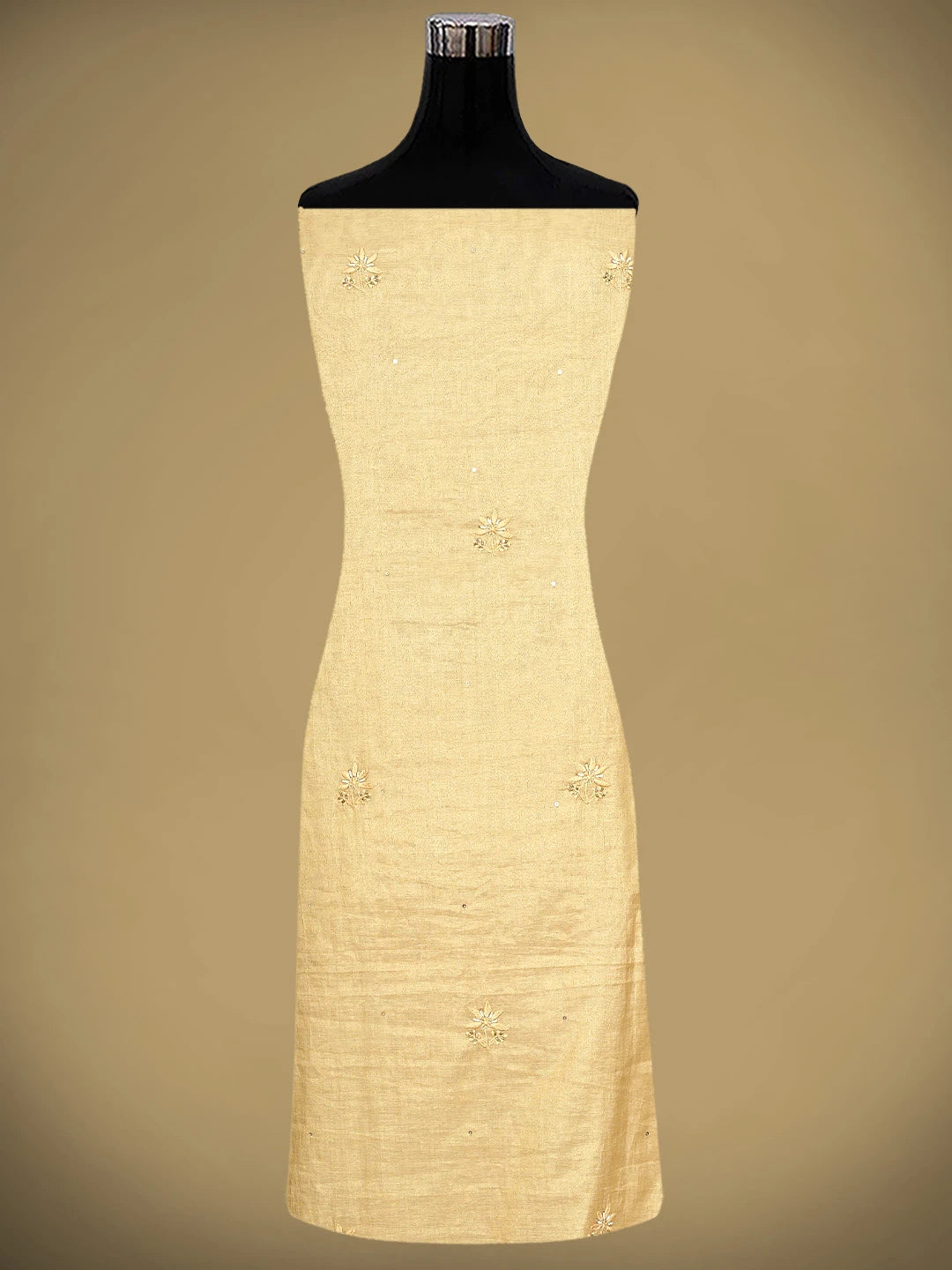 Ada Hand Embroidered Camel Brown Tissue Lucknowi Chikankari Unstitched Kurta Dupatta Set With Zari Work 01A590423